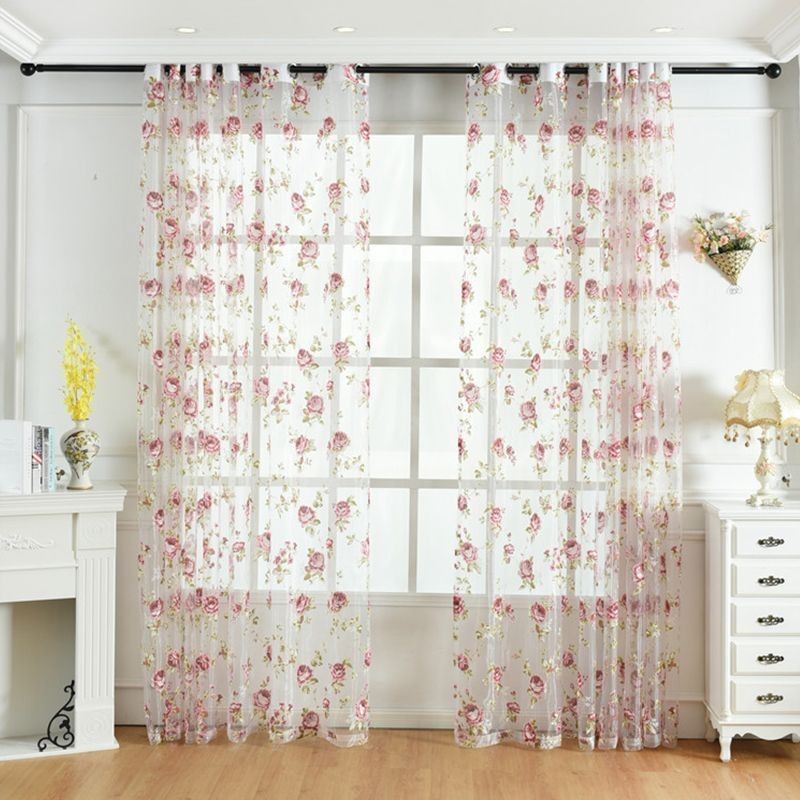 Cortinas Modernas De Tule Com Flores, Voile Transparente Pastoral Para Sala De Estar E Quarto