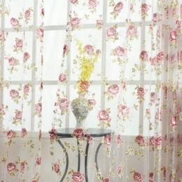 Cortinas Modernas De Tule Com Flores, Voile Transparente Pastoral Para Sala De Estar E Quarto