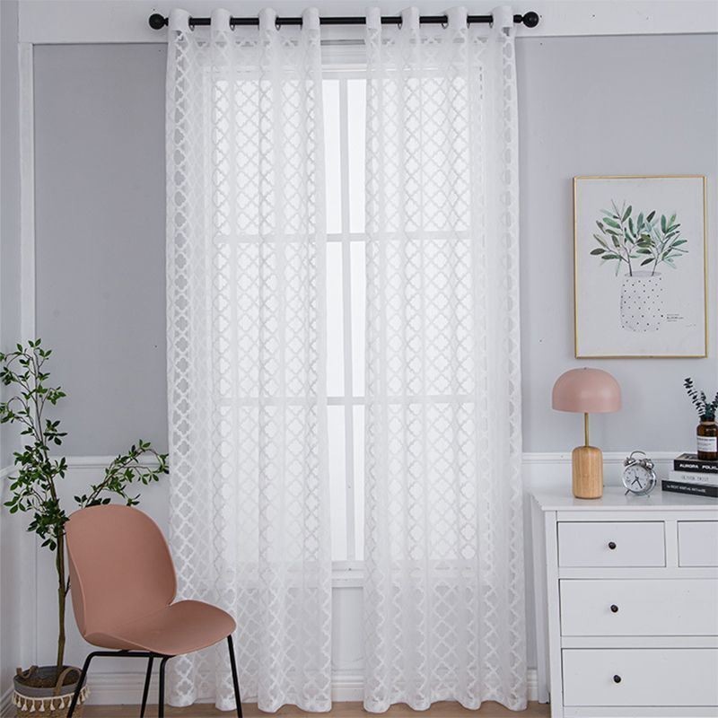 Cortinas Brancas Transparentes Com Losangos Para Janela Da Sala De Estar E Quarto