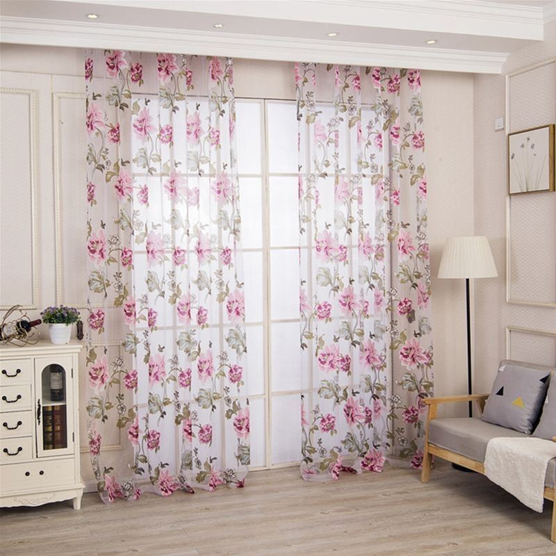Cortina Transparente Europeia Feita Sob Medida, Cortina Rústica De Tule Com Flores Para Sala De Estar E Quarto