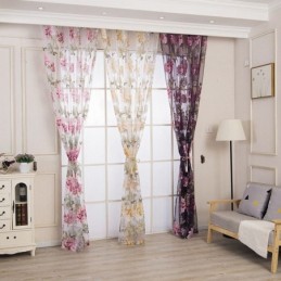 Cortina Transparente Europeia Feita Sob Medida, Cortina Rústica De Tule Com Flores Para Sala De Estar E Quarto