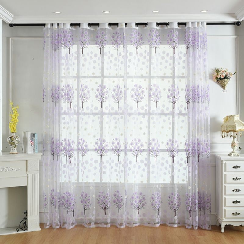 Cortinas Transparentes Modernas Com Tule Floral Para Sala De Estar