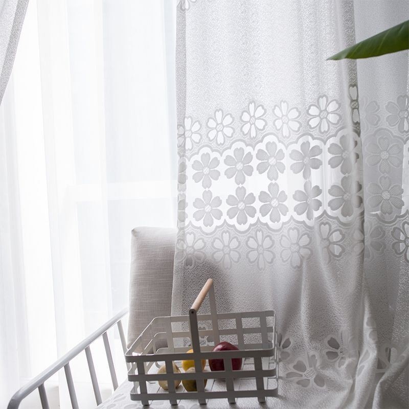 Cortinas Modernas De Tule Branco, Cortinas Transparentes Com Flores, Feitas Sob Medida Para Sala De Estar