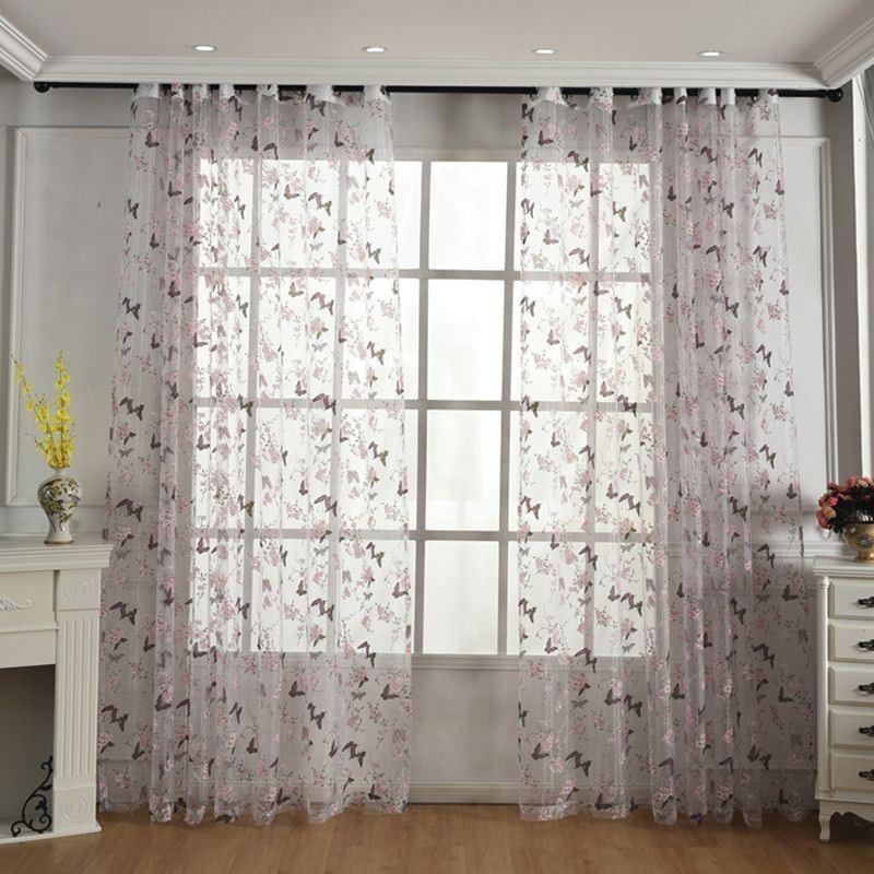 Cortinas De Tule Com Estampa De Flores De Borboleta, Decoração De Janela, Cortina De Voile Feita Sob Medida