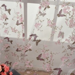 Cortinas De Tule Com Estampa De Flores De Borboleta, Decoração De Janela, Cortina De Voile Feita Sob Medida