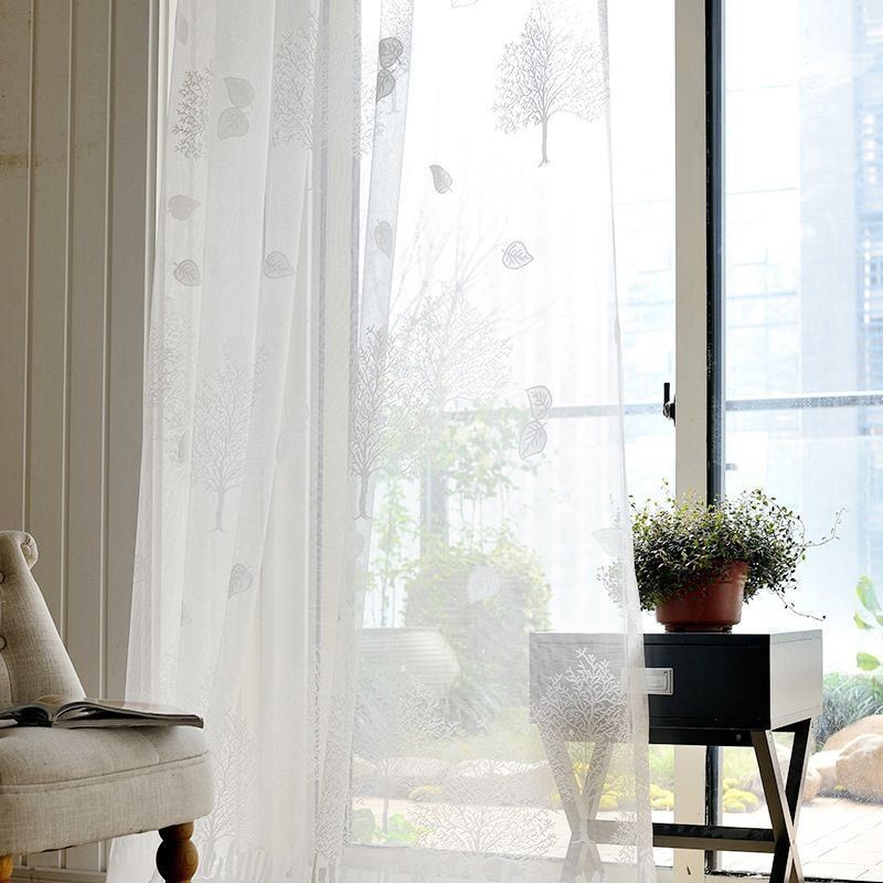 Cortinas Nórdicas Semi Transparentes Com Estampa De Árvore