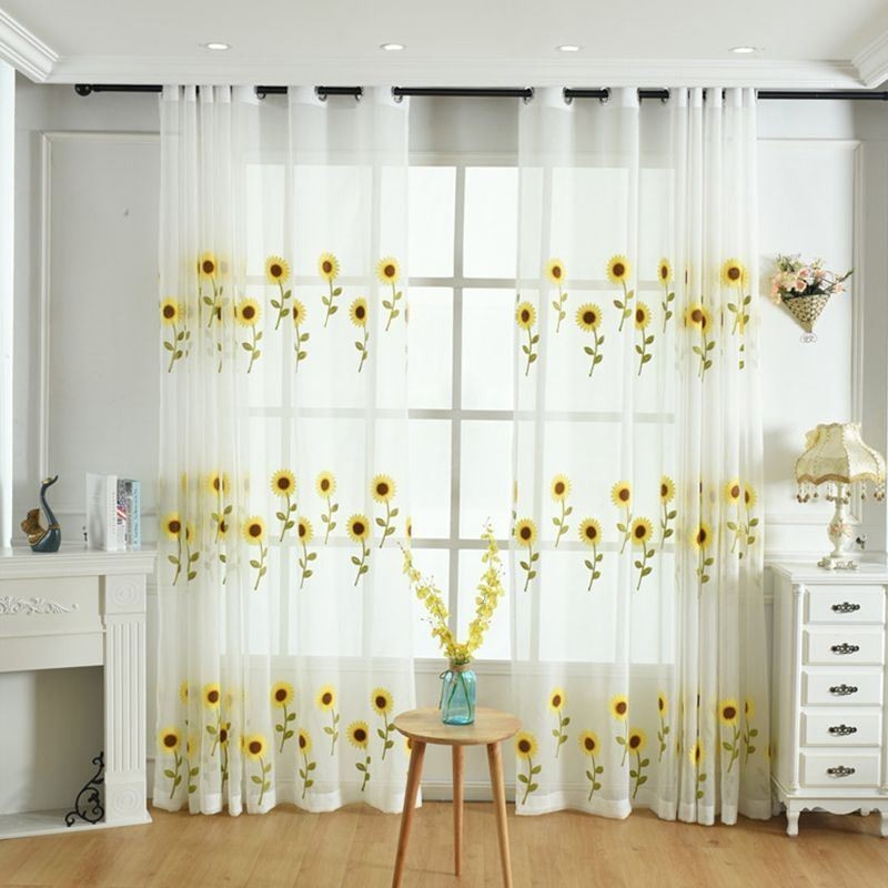 Cortina Transparente Europeia Feita Sob Medida, Cortina Rústica De Tule Com Flores Para Sala De Estar E Quarto