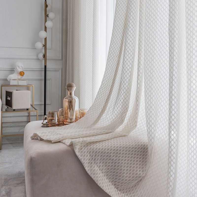 Cortinas Modernas De Tule Branco, Cortinas Transparentes Geométricas, Feitas Sob Medida Para Sala De Estar