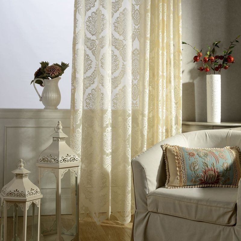 Cortinas De Tule Bordadas Europeias, Cortinas Românticas Semi Transparentes De Jacquard Para Janelas