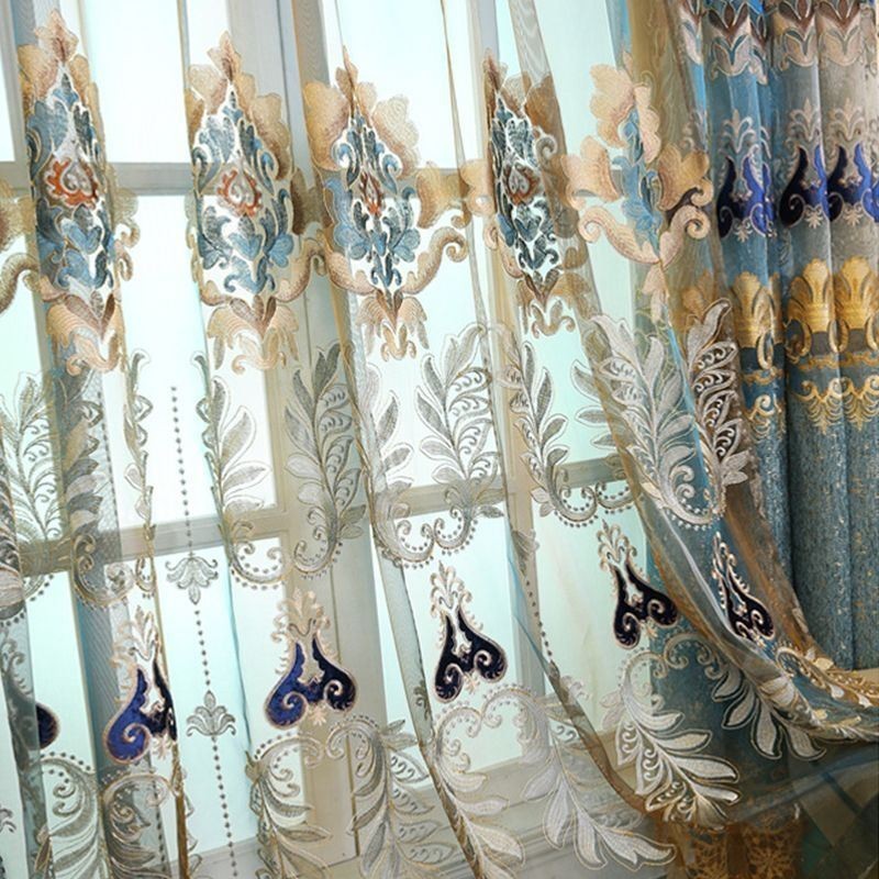 Cortina De Tule Requintada Feita Sob Medida, Cortinas Transparentes Com Bordados Florais Europeus Para Decoração De Ambientes