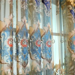 Cortina De Tule Requintada Feita Sob Medida, Cortinas Transparentes Com Bordados Florais Europeus Para Decoração De Ambientes