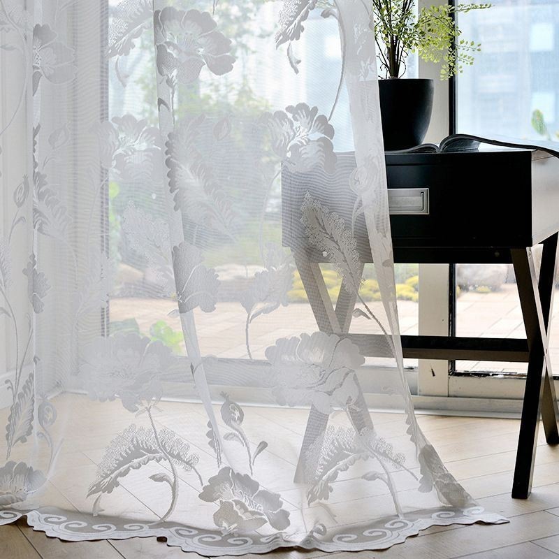 Cortinas De Voile Transparente Branco, Cortinas Decorativas Com Bordado De Videira Para Janela De Quarto