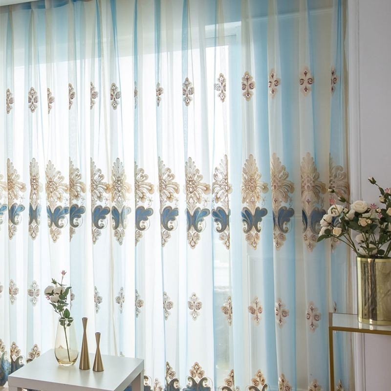 Cortinas Transparentes De Luxo Com Bordados Florais, Cortina Semi-Voile Feita Sob Medida Para Quarto