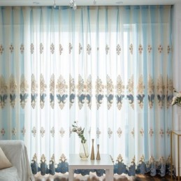 Cortinas Transparentes De Luxo Com Bordados Florais, Cortina Semi-Voile Feita Sob Medida Para Quarto