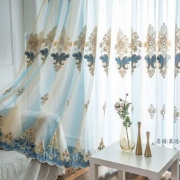 Cortinas Transparentes De Luxo Com Bordados Florais, Cortina Semi-Voile Feita Sob Medida Para Quarto