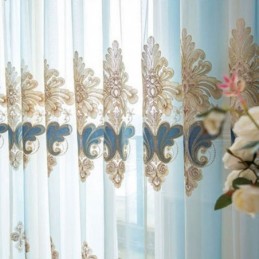 Cortinas Transparentes De Luxo Com Bordados Florais, Cortina Semi-Voile Feita Sob Medida Para Quarto