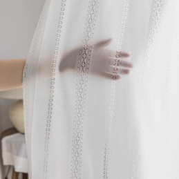 Cortina De Janela Geométrica Clássica De Organza Bordada Branca Para Sala De Estar Feita Sob Medida