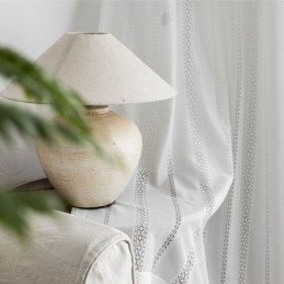 Cortina De Janela Geométrica Clássica De Organza Bordada Branca Para Sala De Estar Feita Sob Medida