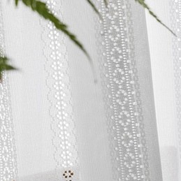 Cortina De Janela Geométrica Clássica De Organza Bordada Branca Para Sala De Estar Feita Sob Medida