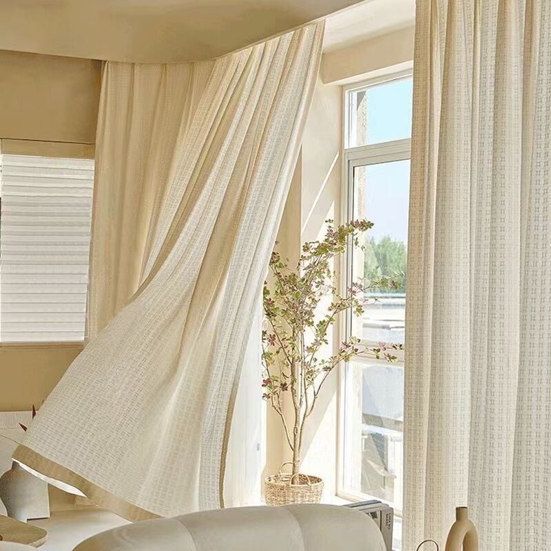 Cortinas De Tule Xadrez Jacquard Para Sala De Estar