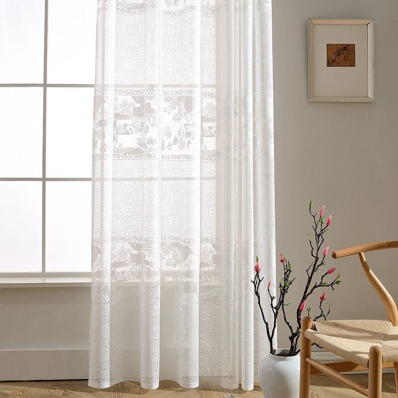 Cortinas Jacquard Brancas Translúcidas Para Sala De Estar E Quarto