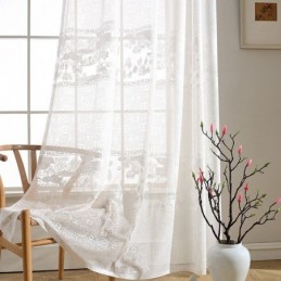 Cortinas Jacquard Brancas Translúcidas Para Sala De Estar E Quarto
