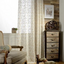 Cortina De Tule Com Folhas Bordadas, Cortina Sob Medida, Cortinas Modernas De Gaze De Voile