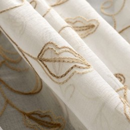 Cortina De Tule Com Folhas Bordadas, Cortina Sob Medida, Cortinas Modernas De Gaze De Voile