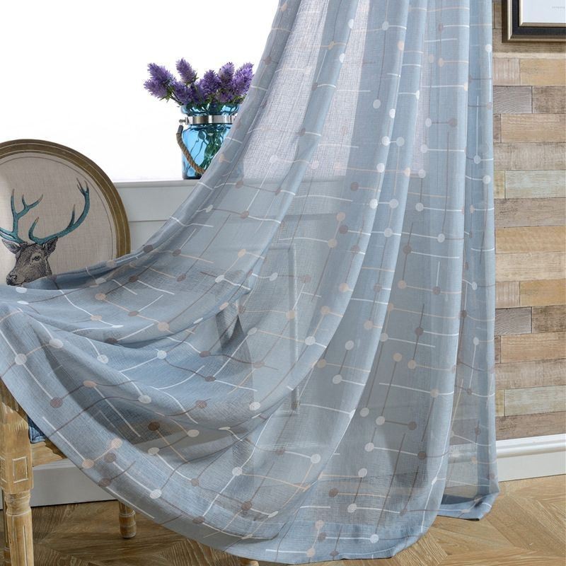 Cortinas Estampadas De Tule Semi Transparente Para Sala De Estar E Quarto
