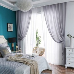 Cortinas De Janela Luxuosas De Tule Transparente De Cor Sólida Para Sala De Estar E Quarto