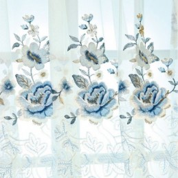 Cortina De Tule De Luxo Feita Sob Medida, Cortina De Voile Com Bordado Floral Para Sala De Estar