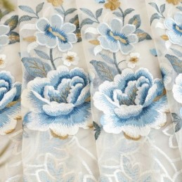 Cortina De Tule De Luxo Feita Sob Medida, Cortina De Voile Com Bordado Floral Para Sala De Estar