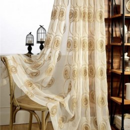 Cortinas Transparentes Com Bordado Circular Para Sala De Estar E Quarto