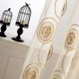 Cortinas Transparentes Com Bordado Circular Para Sala De Estar E Quarto