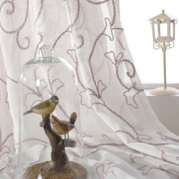 Cortinas De Voile Transparente Branco Com Bordado De Videira Para Janela De Quarto