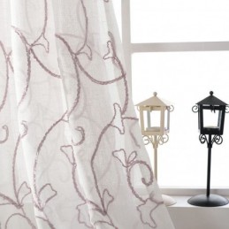 Cortinas De Voile Transparente Branco Com Bordado De Videira Para Janela De Quarto