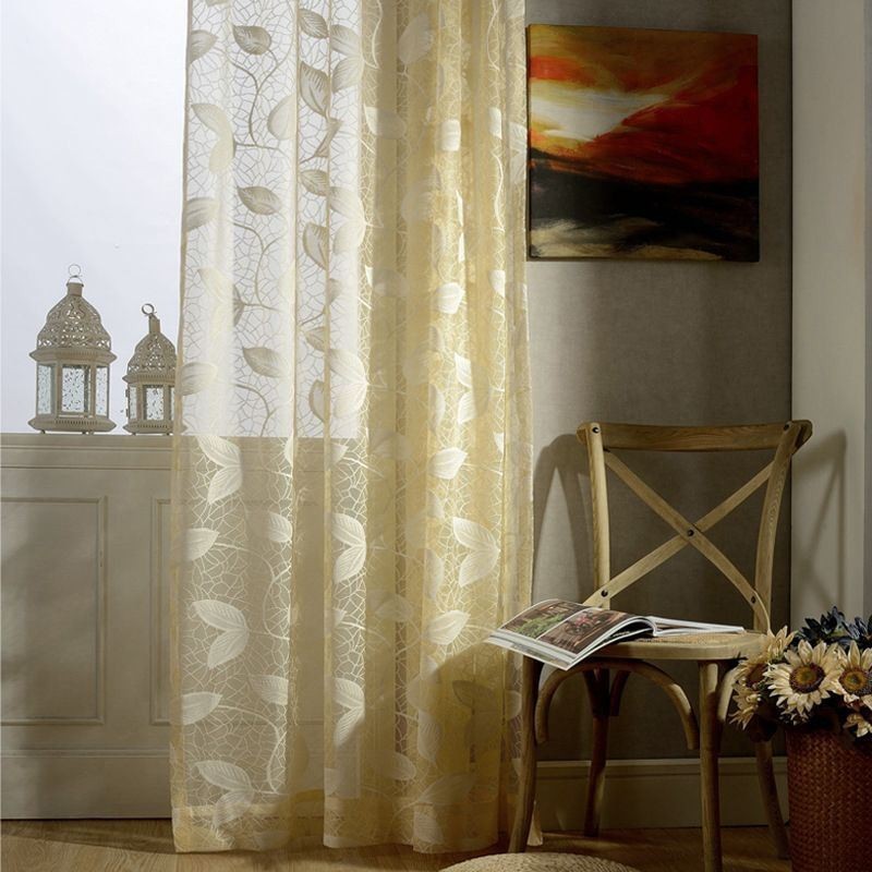Cortina De Tule Com Folhas Sob Medida, Cortina Moderna De Voile Com Gaze Para Sala De Estar E Quarto