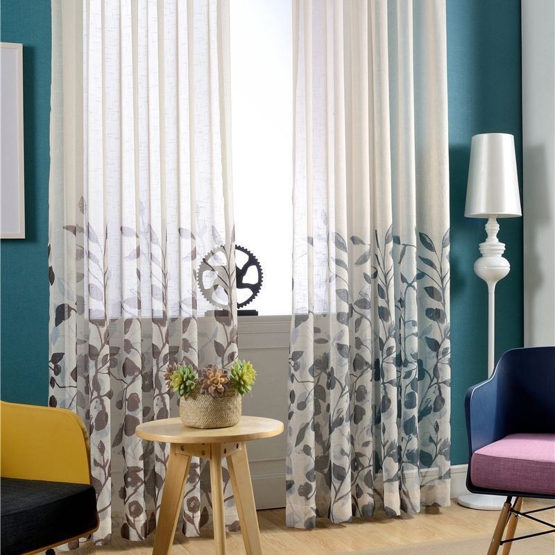 Cortina Estampada Com Folhas Sob Medida, Cortina De Tule Transparente Para Sala De Estar E Quarto