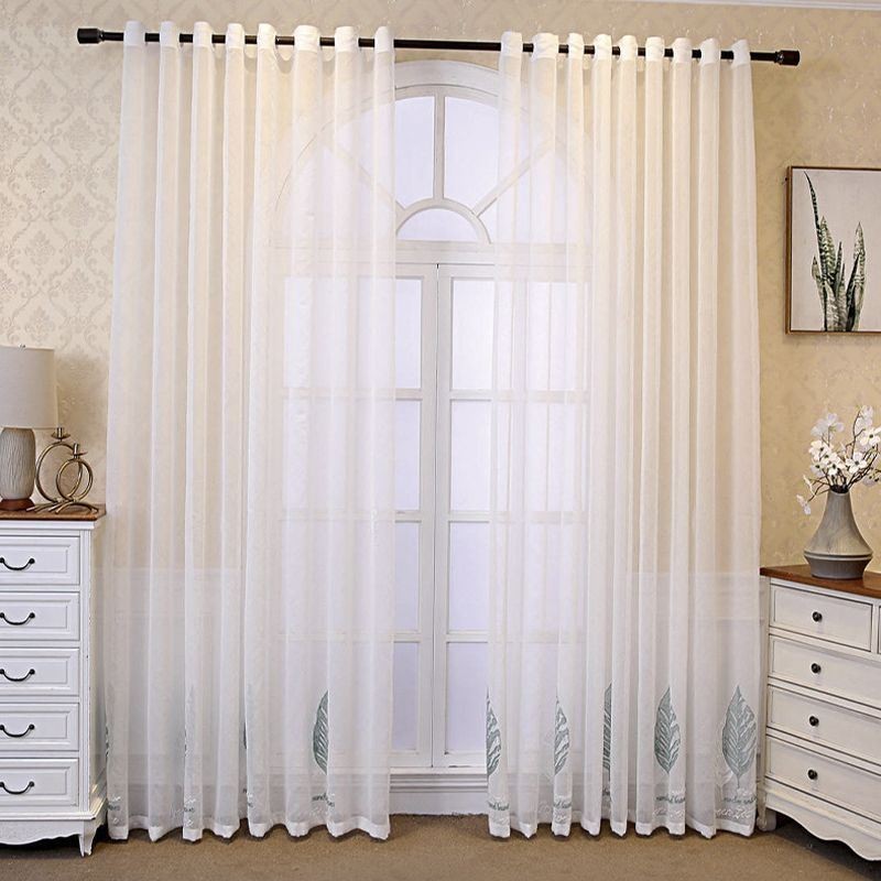 Cortinas De Tule Bordadas Com Folhas Para Janelas Decorativas Para Quarto