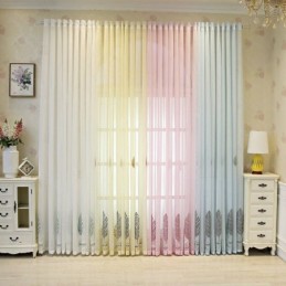 Cortinas De Tule Bordadas Com Folhas Para Janelas Decorativas Para Quarto