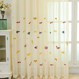 Cortina Decorativa Transparente Bordada Com Peixes Feita Sob Medida Para Sala De Estar