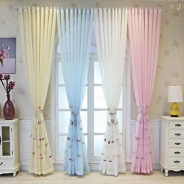 Cortina Decorativa Transparente Bordada Com Peixes Feita Sob Medida Para Sala De Estar