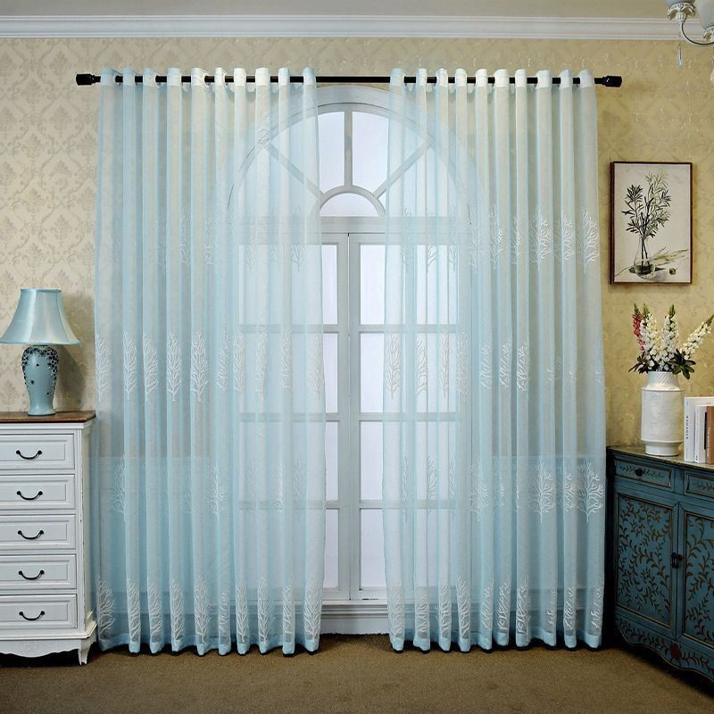Cortina Decorativa Para Janela Com Estampa De Plantas E Bordados, Feita Sob Medida Para Sala De Estar