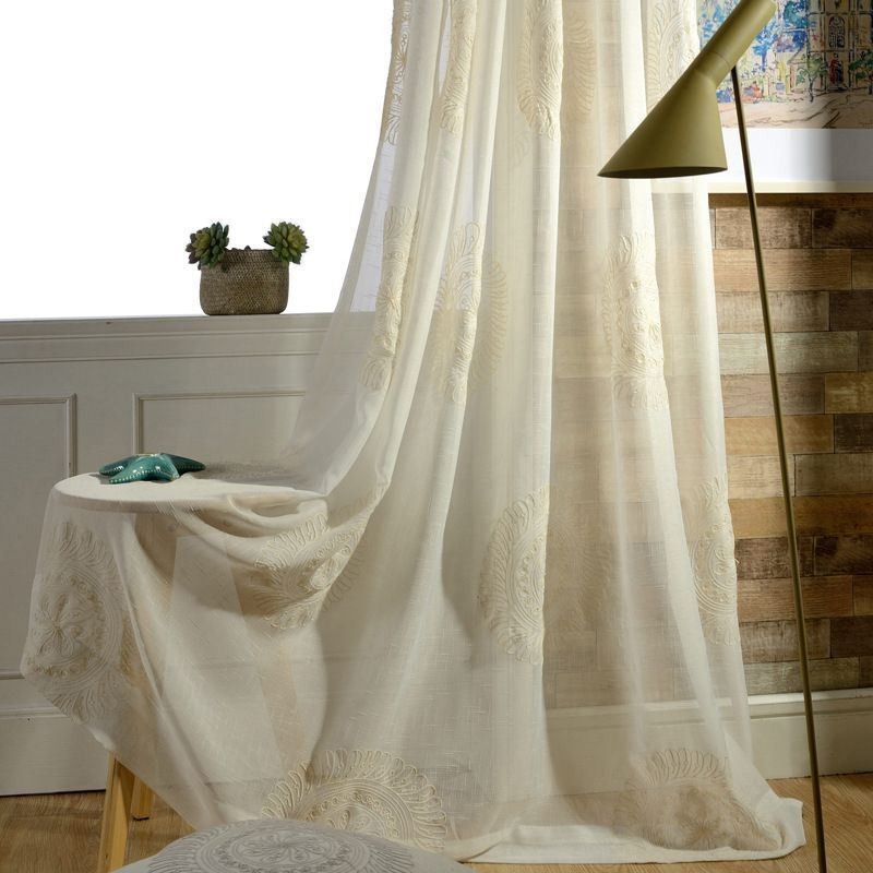 Cortinas De Tule Bordadas Com Flores, Tela De Janela Transparente Para Sala De Estar E Quarto