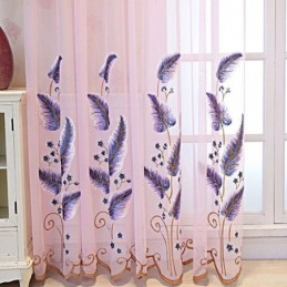 Cortina Decorativa Transparente Com Folhas Bordadas Sob Medida Para Sala De Estar