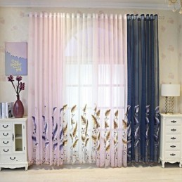 Cortina Decorativa Transparente Com Folhas Bordadas Sob Medida Para Sala De Estar