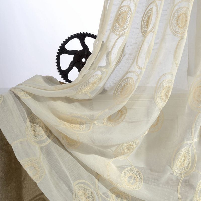 Cortinas Transparentes Com Bordado Circular Para Sala De Estar E Quarto