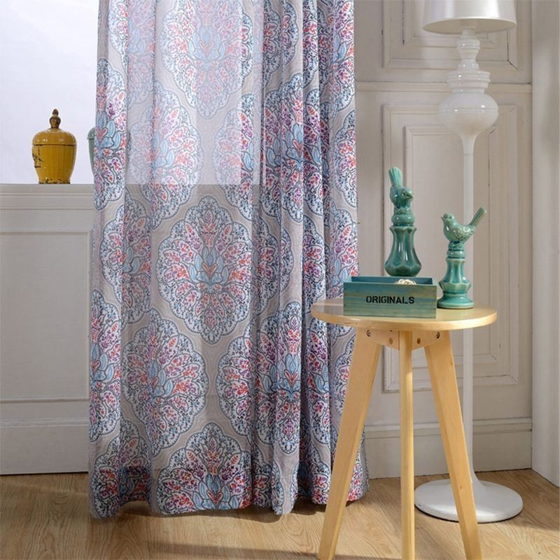 Cortinas De Janela Com Estampa De Flores Em Tule Transparente Para Sala De Estar