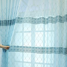 Cortina De Luxo Com Tela Bordada Geométrica Transparente E Tule De Alta Qualidade Feito Sob Medida