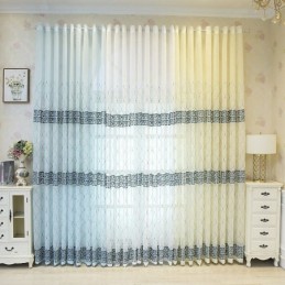 Cortina De Luxo Com Tela Bordada Geométrica Transparente E Tule De Alta Qualidade Feito Sob Medida